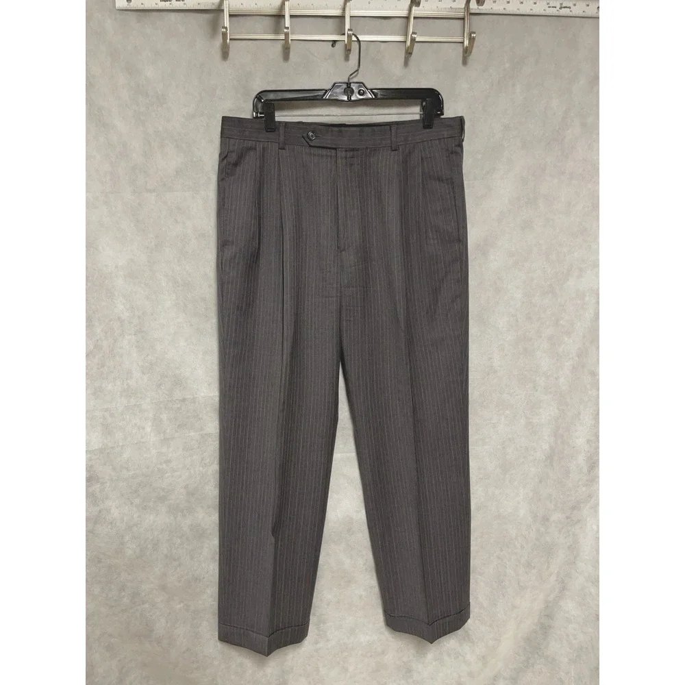 Jos A Bank Suit Men 40R Gray with Blue Gray Stripes Wool Academia W35X30L Luxe